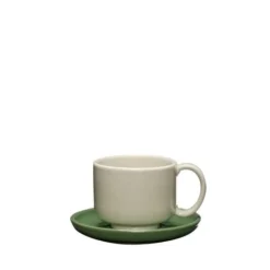 Amare kop en schotel zand/groen set van 4 stuks - 211706