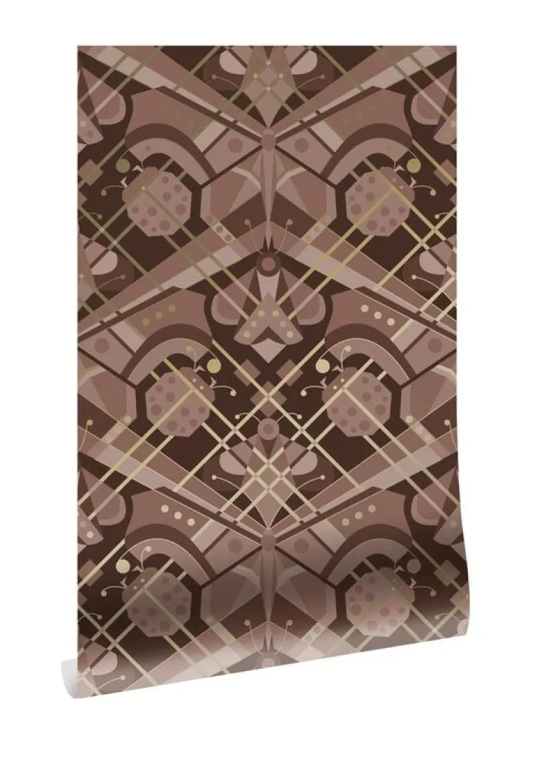 Art deco goud behang animaux butterfly - taupe