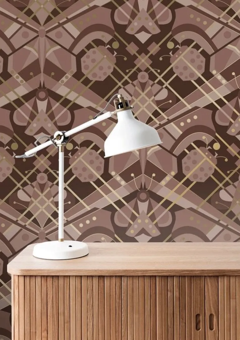 Art deco goud behang animaux butterfly - taupe