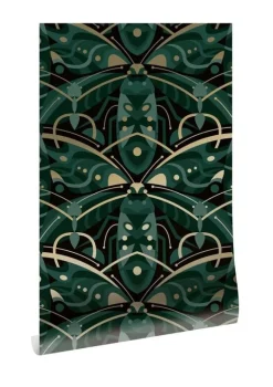 Art deco goud behang animaux beetle - groen
