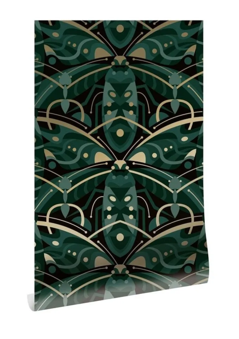 Art deco goud behang animaux beetle - groen