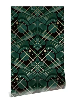 Art deco goud behang animaux butterfly - groen