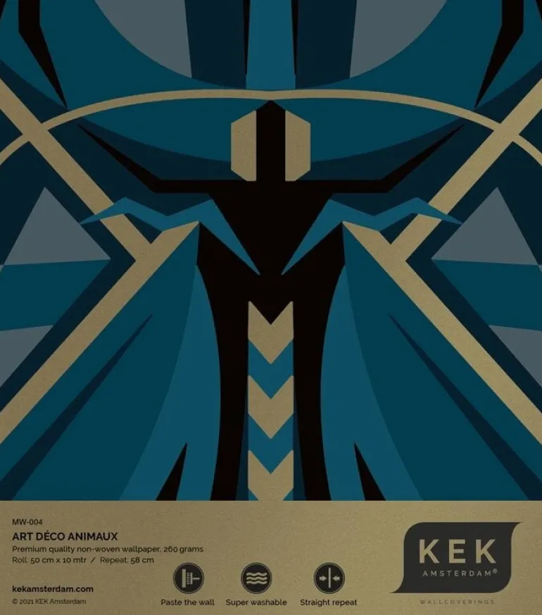 Art deco goud behang animaux grasshopper - blauw