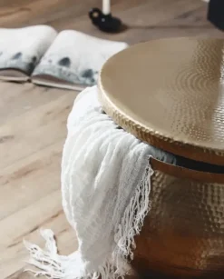 Bedsprei met franjes linnen - wit