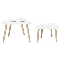 Bijzettafel set wit hout wolken