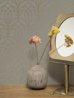 Golden lines behang 100x280cm taupe / goud MW-085