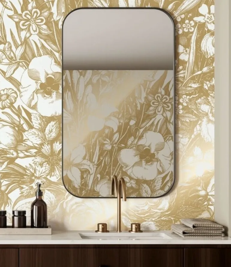 Goud Engraved bloemen behang off white MW-133 400x280cm