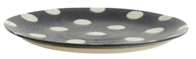 Grainy cake bord dot donkerblauw/zand -set van 4 stuks