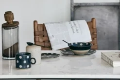 Grainy mokken dots donkerblauw/zand -set van 4 stuks