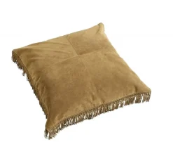 Hippie leren kussen incl vulling - bruin 80x80cm