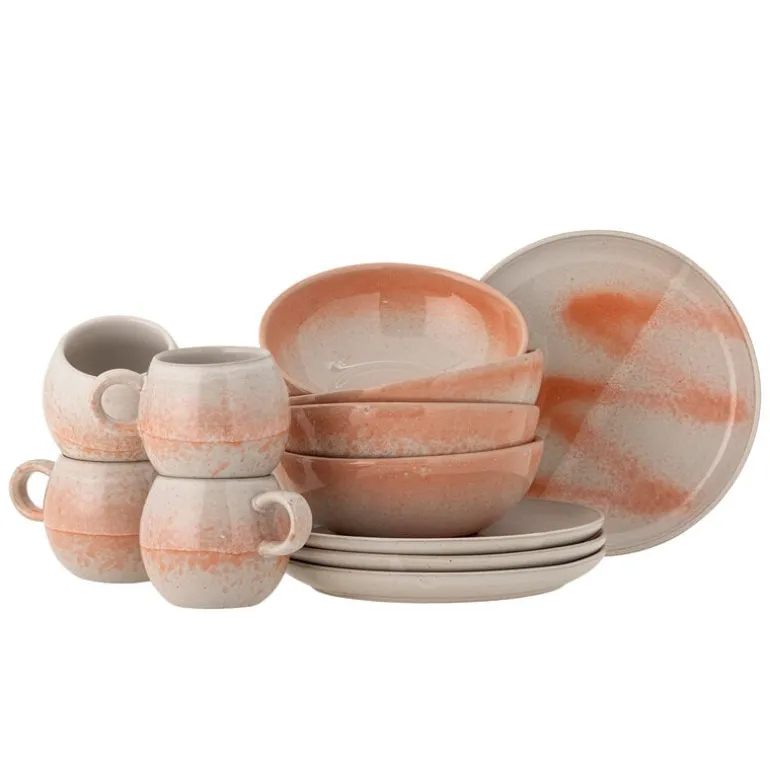 Paula ontbijt servies set van 12 stuks oranje - 82061528