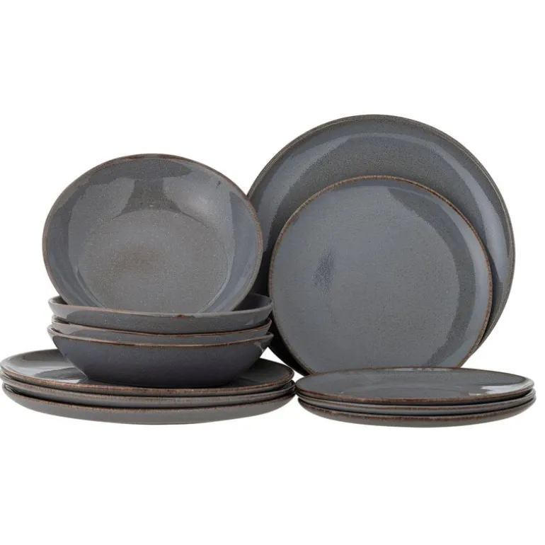 Sandrine servies set van 12 stuks grijs - 82068324