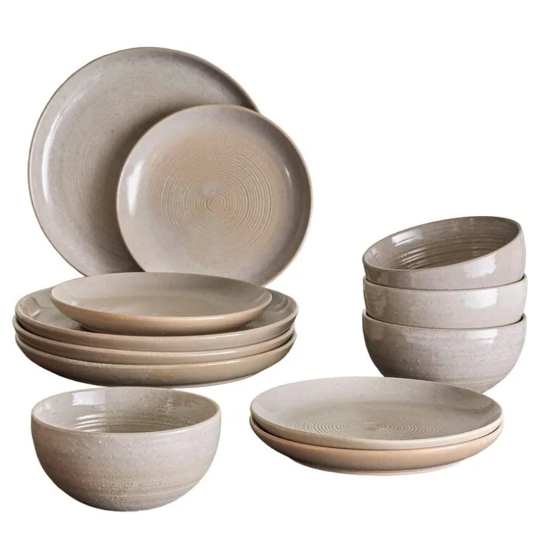 Taupe servies set van 12 stuks - 82060575